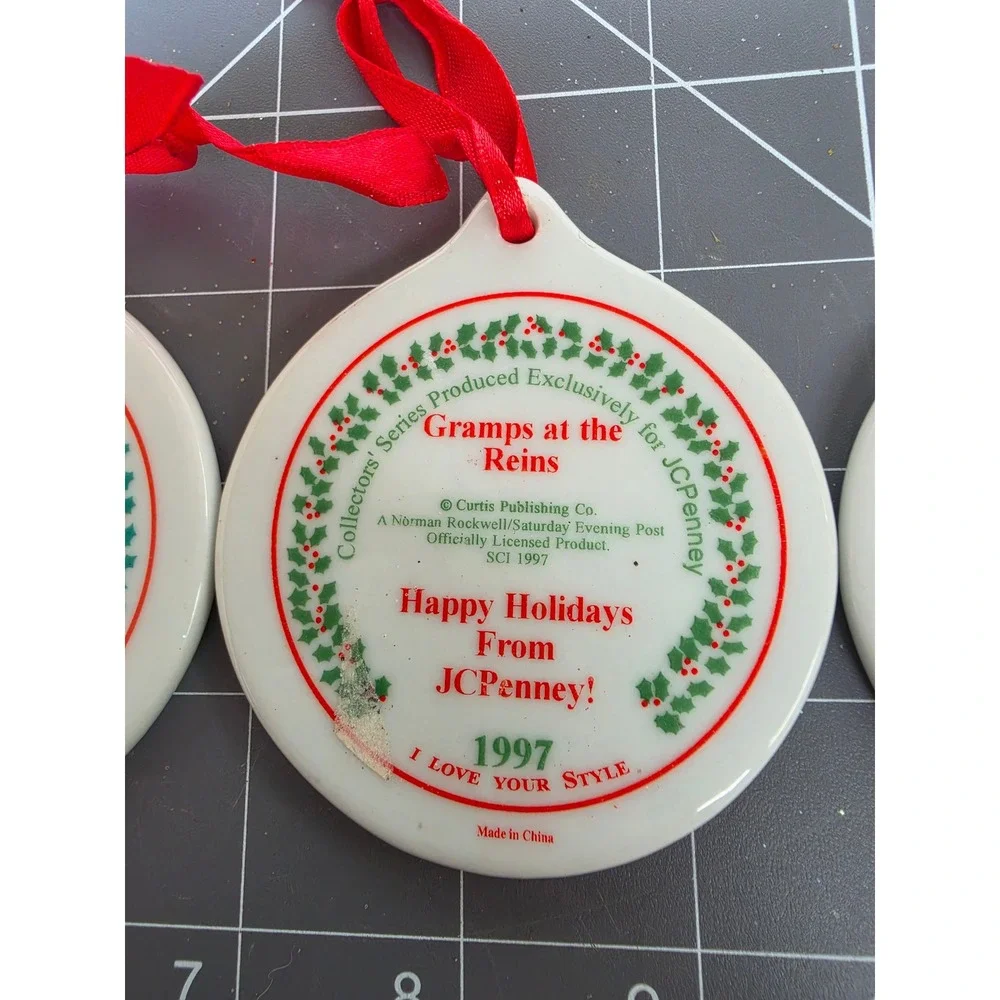 Norman Rockwell JCPenney Christmas Ornaments Set 1996 1997 1998 Santa Porcelain